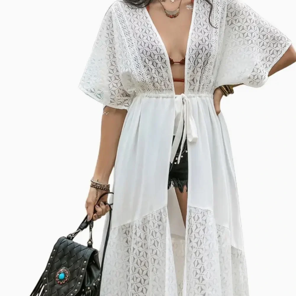 NEW! Viscose Duster White Lace Kimono - Picture 2 of 10